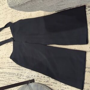 Louben Black Women's Wide Leg Cropped Trousers With Attached Belt